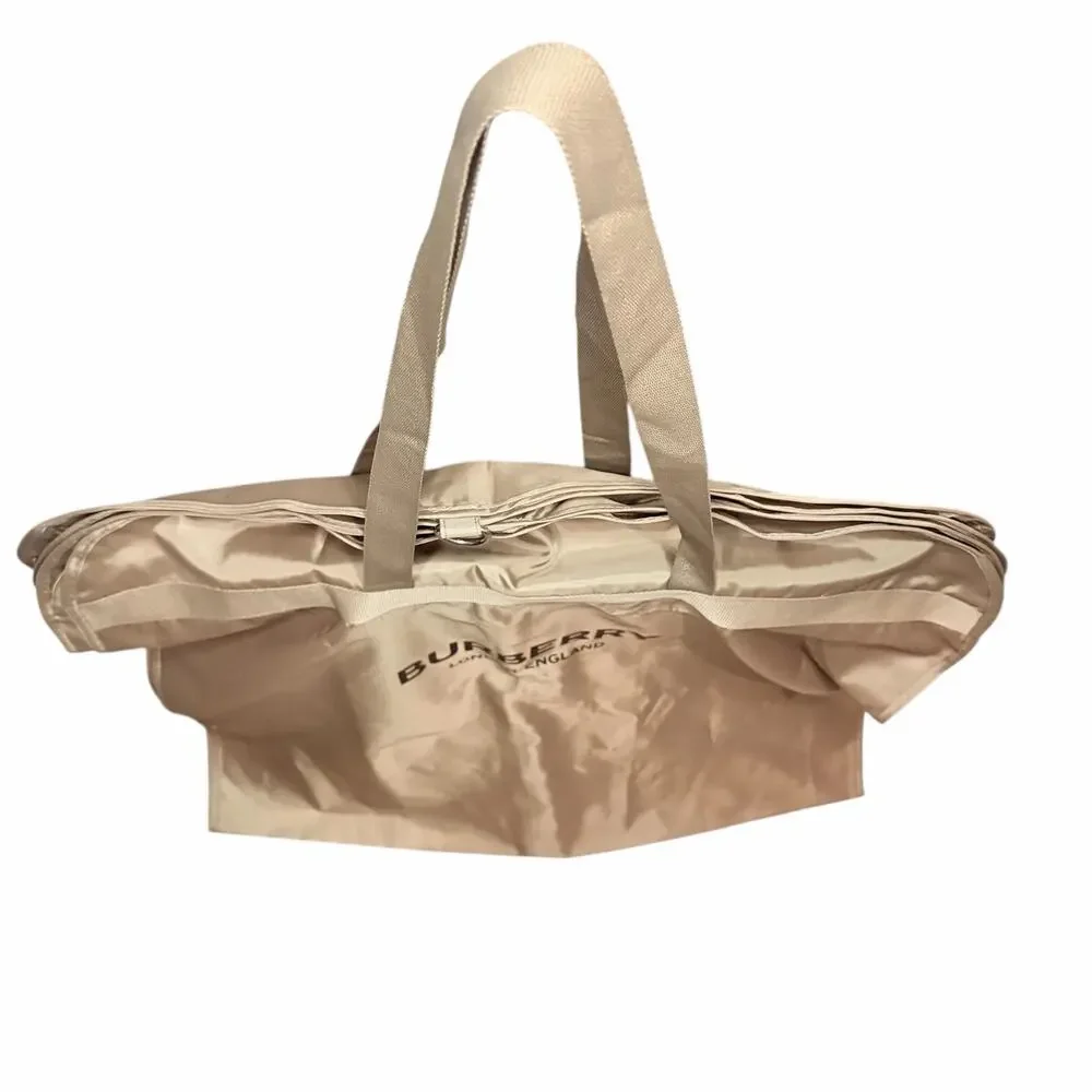 Authentic Burberry Garment Bag Travel Suit Cover in Dark Tan Gold Tone Nylon